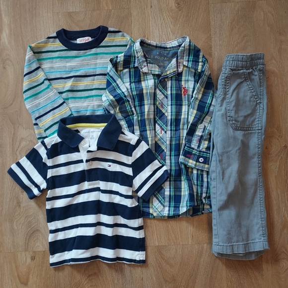 2T Toddler Boy BUNDLE Sweater, Button Down Shirt & Pant, Short Sleeve Polo - Picture 1 of 12